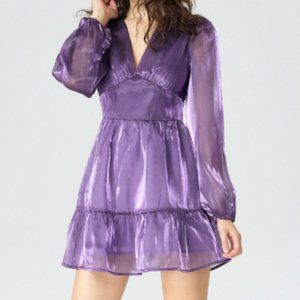 Solid Mesh V-neck Short Dress